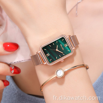 Offre spéciale luxe dames montre-bracelet classique carré vert montre Quartz mode analogique maille en acier inoxydable femmes horloge Relojes